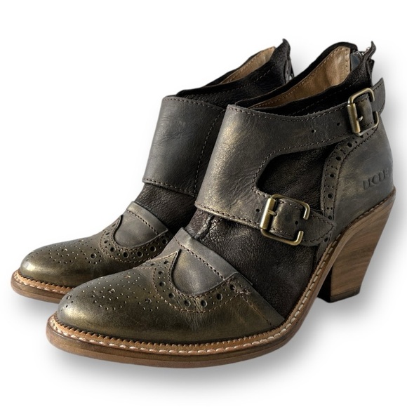Dkode Heeled Ankle Booties Leather Cowboy Western Metallic Bronze Brown - Picture 3 of 17